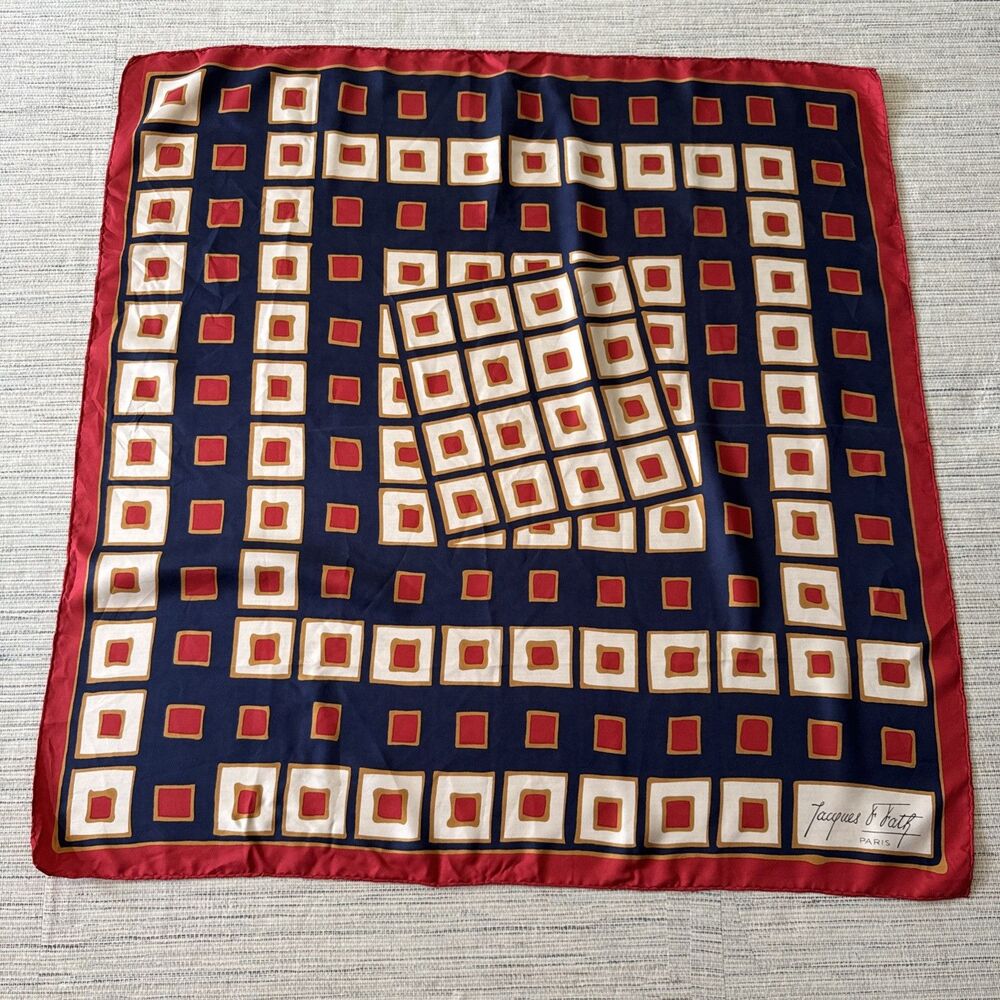 Jacques Fath Paris Vintage Silk Scarf 30 X 30 Geo Excellent Condition Collector